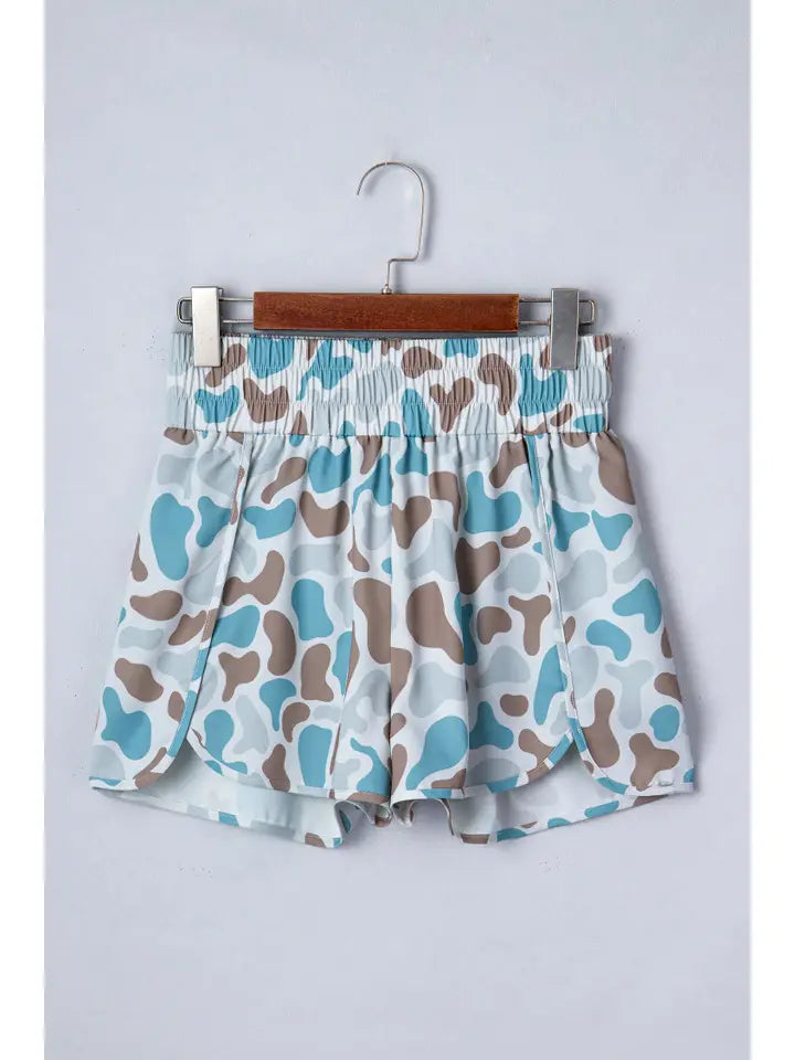 PRETTY BASH Camo Shirred Athleisure Shorts
