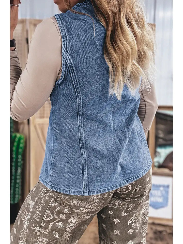 PRETTY BASH Western Denim Sleeveless Vest