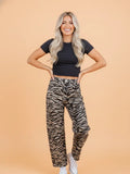PRETTY BASH Zebra Stripe Denim Wide Barrel Leg Jeans