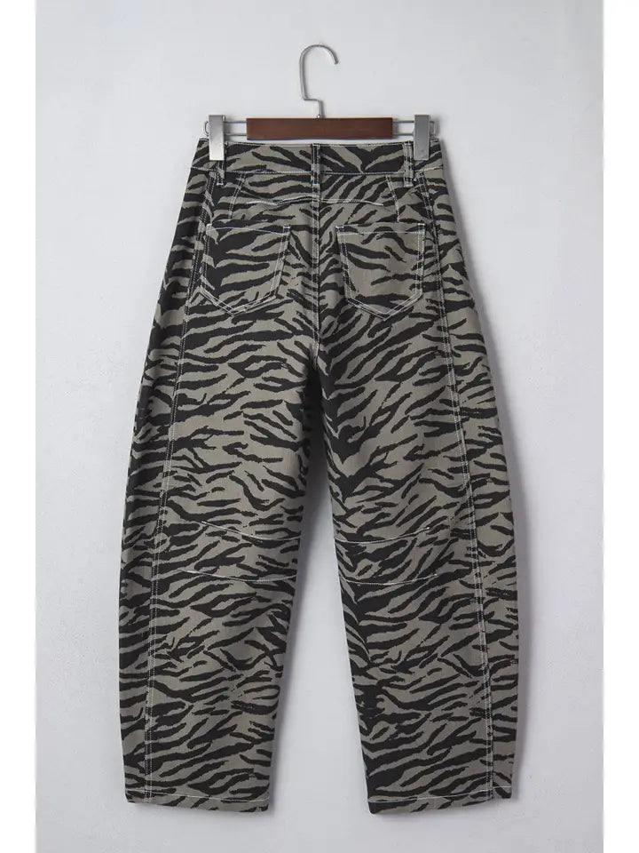 PRETTY BASH Zebra Stripe Denim Wide Barrel Leg Jeans