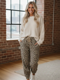 PRETTY BASH Leopard Denim Drawstring Elastic Waist Loose Pants