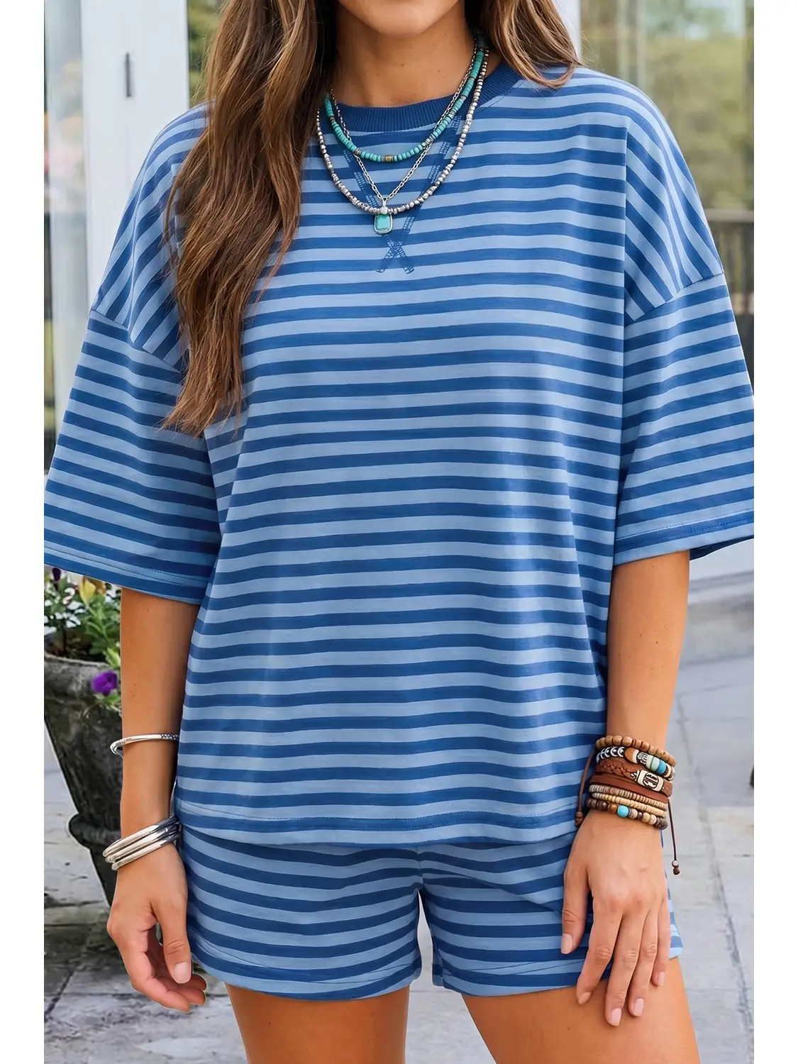 Dropped Shoulder Tee Loose 2pcs Short Set