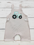 Baby Boy Tractor Appliqué Checkered Romper