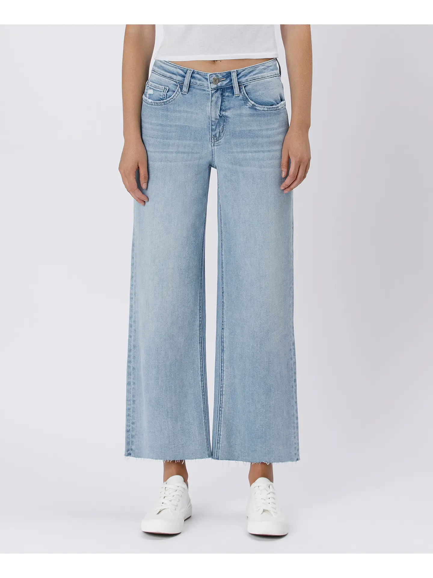 VERVET High Rise Light Wash Raw Hem Wide Leg Jeans