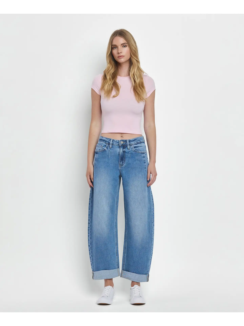 VERVET Super High Rise Double Cuffed Barrel Jeans