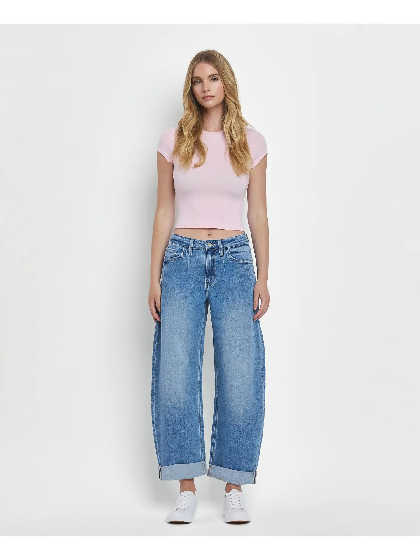 VERVET Super High Rise Double Cuffed Barrel Jeans