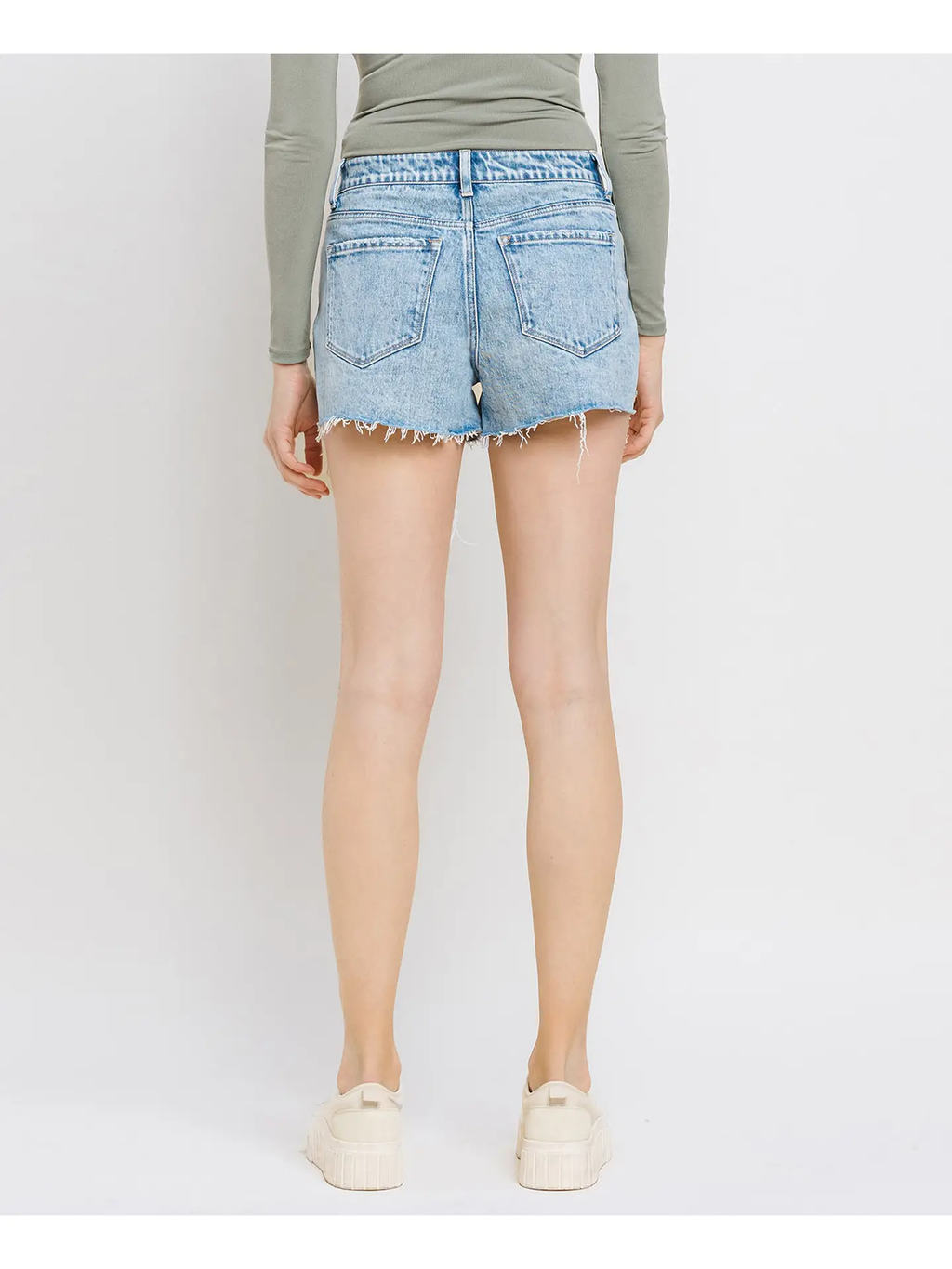 VEVET High Rise Raw Distressed Hem Shorts