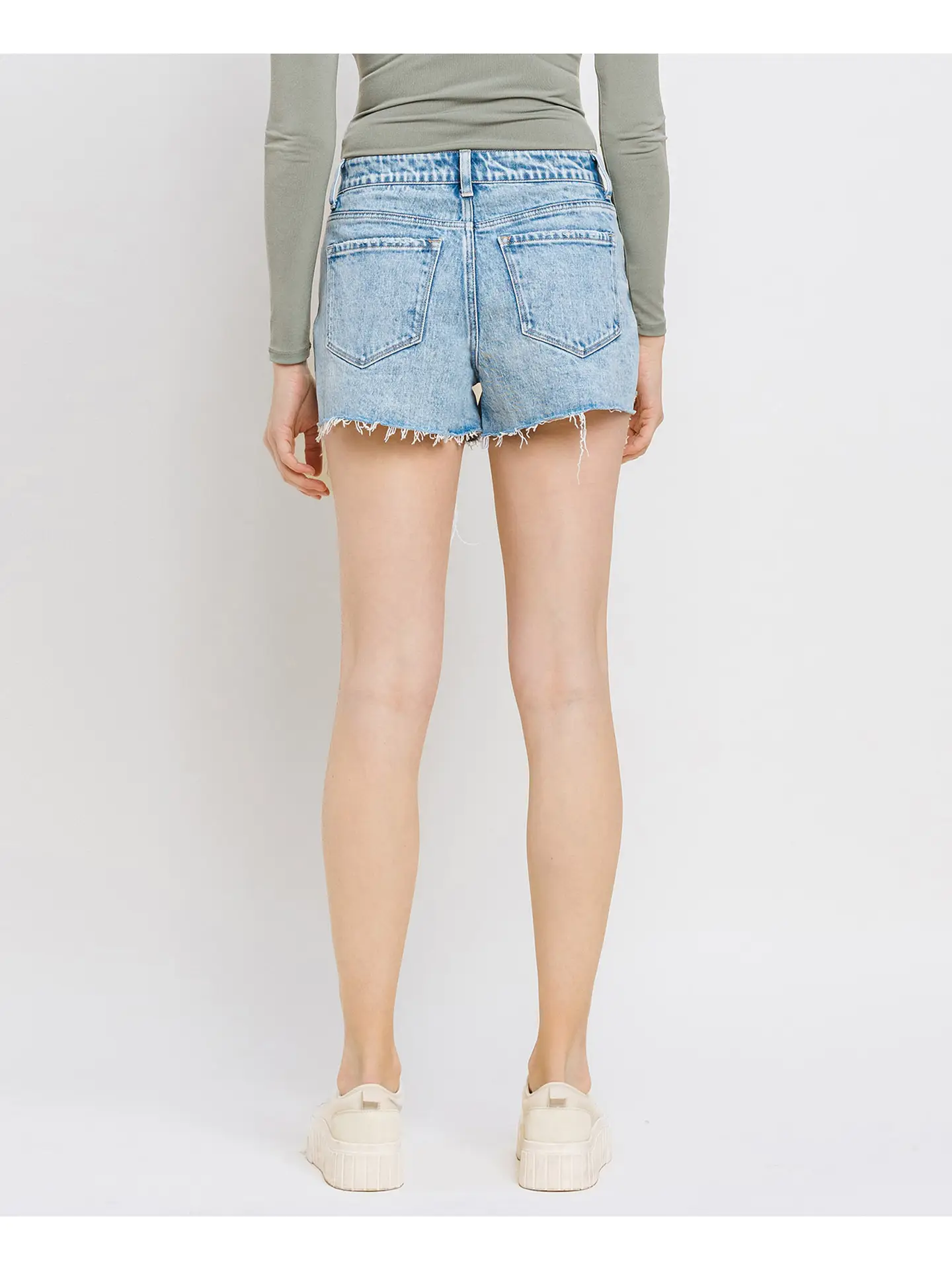 VEVET High Rise Raw Distressed Hem Shorts