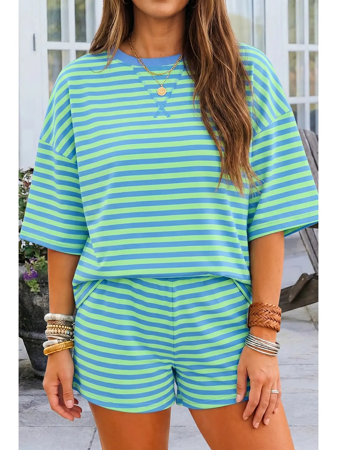 Dropped Shoulder Tee Loose 2pcs Short Set