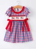 4th of July Plaid Flag Girl Dress with Bow GIRLS