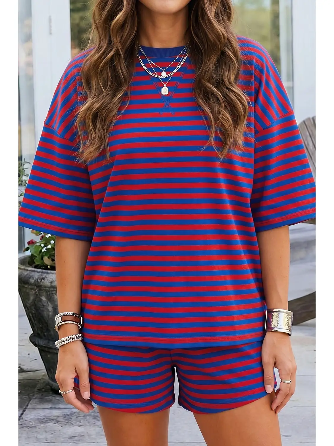 Dropped Shoulder Tee Loose 2pcs Short Set