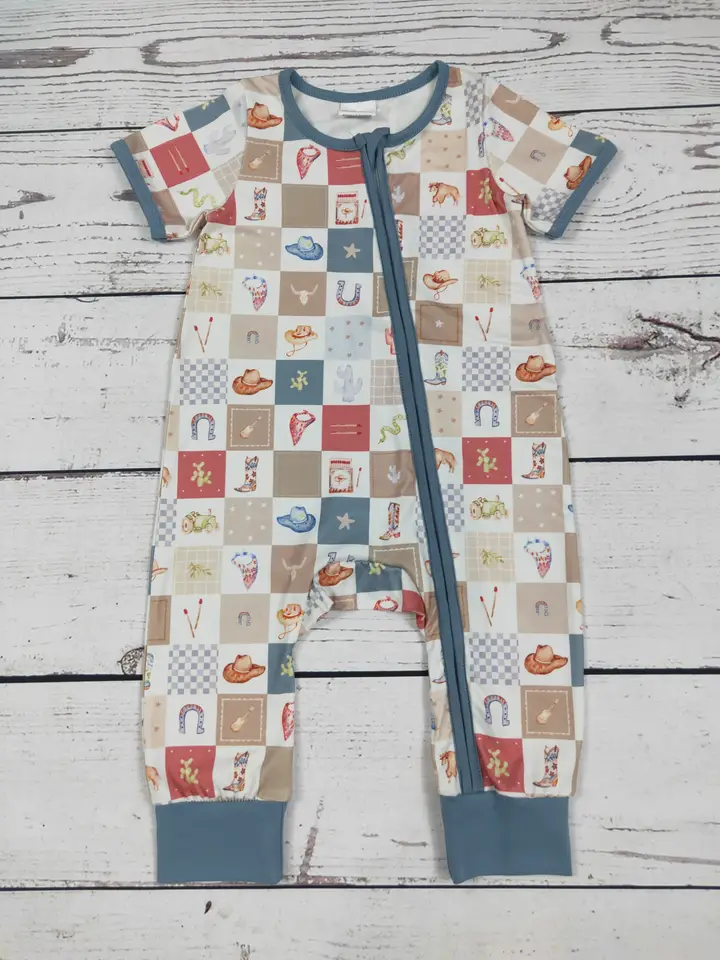Western Print Baby Boy Romper with Zipper