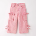 Girls Pink Wide-Leg Denim Pants with Pockets