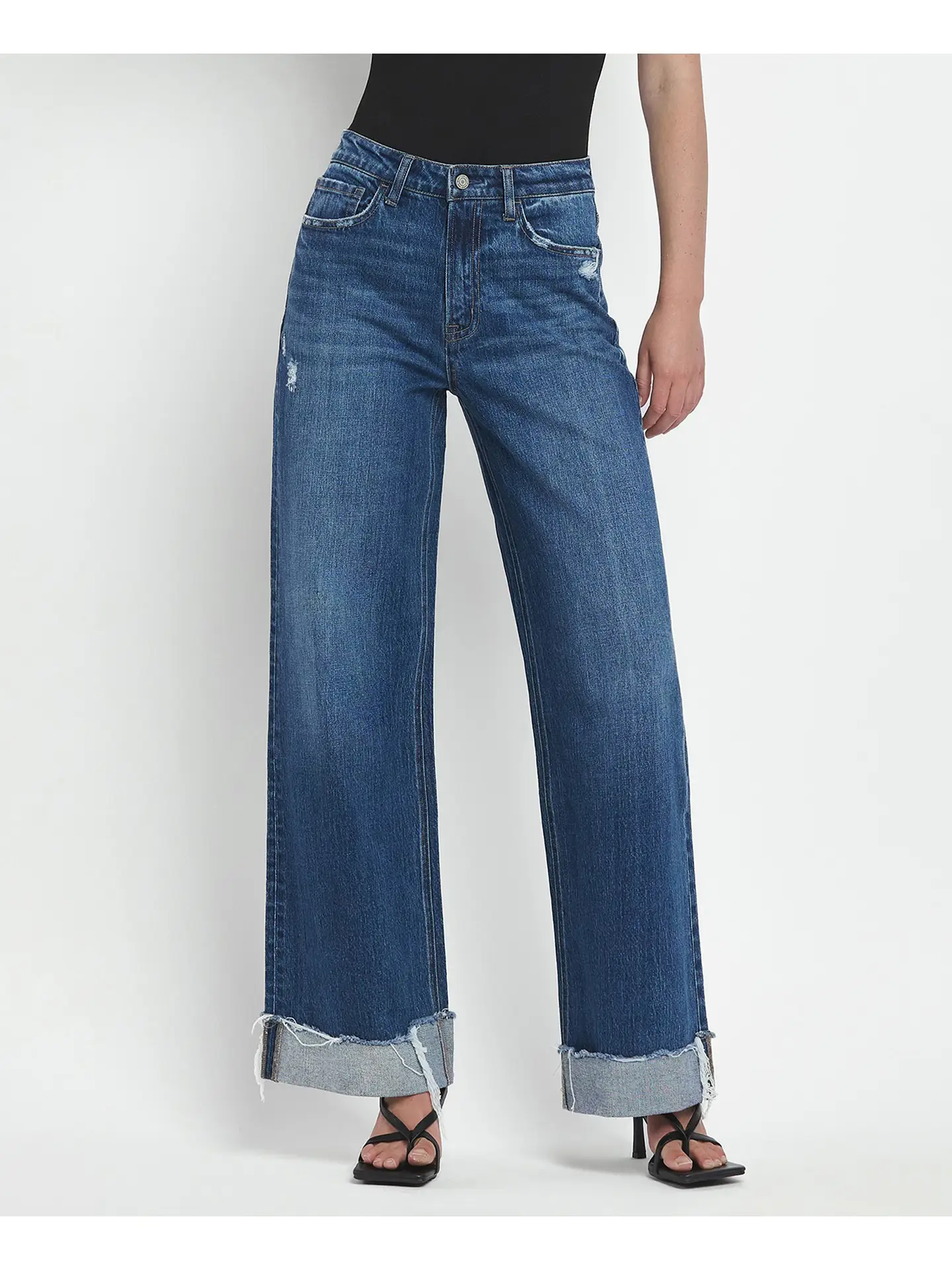 VERVET Super High Rise Cuffed Baggy Wide Leg Jeans