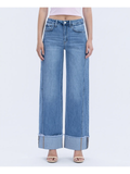 VERVET High Rise Medium Wash Cuffed Wide Jeans