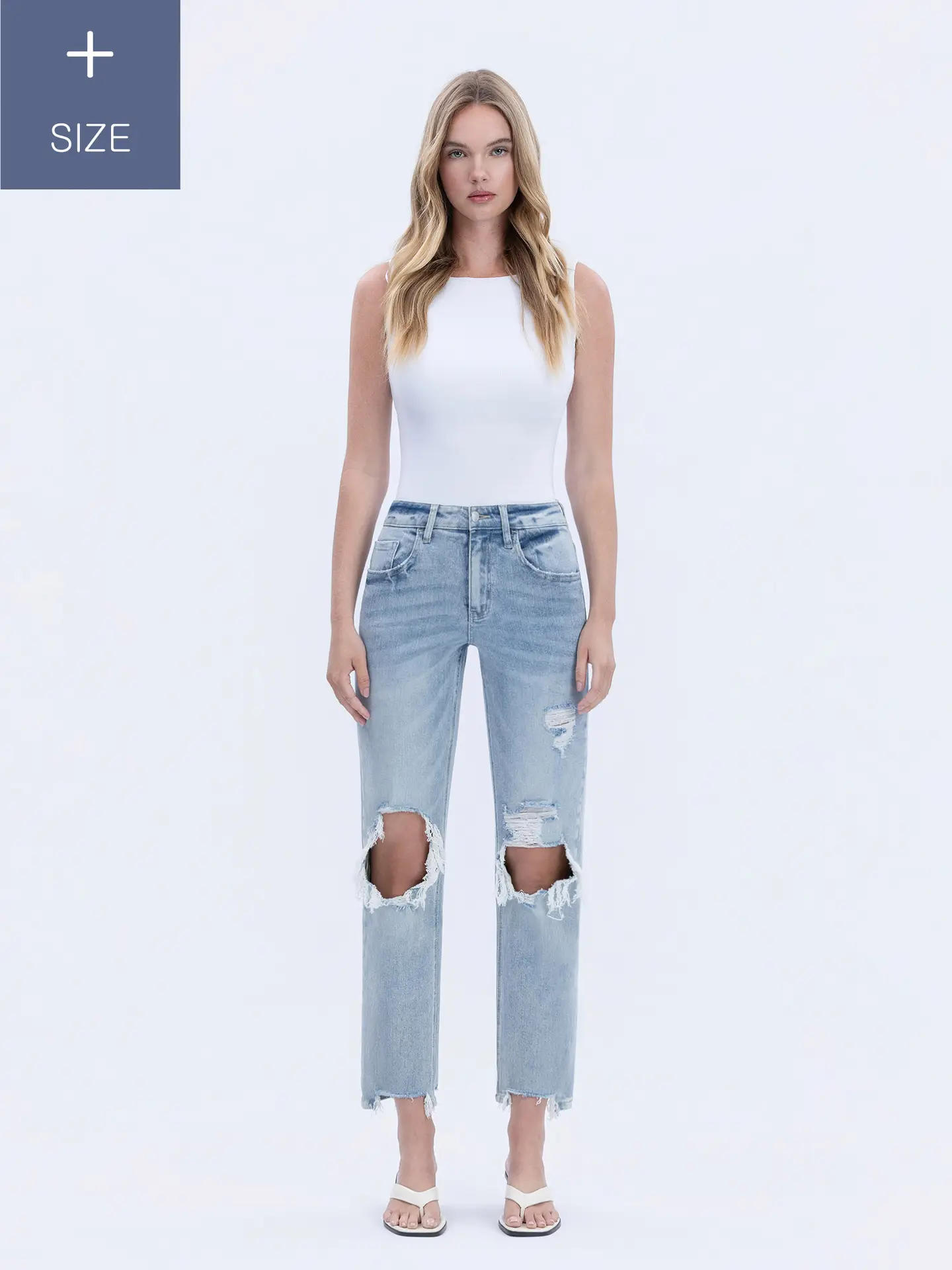 VERVET Plus Size 90's Super High Rise Distressed Dad Jeans