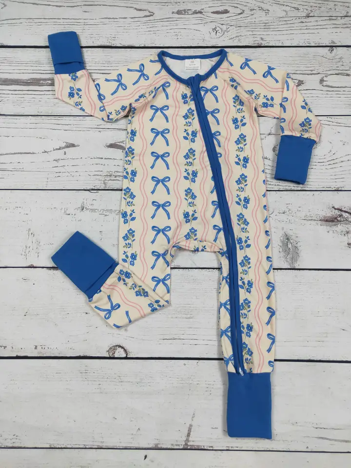 Floral Bow Printed Baby Girl Zipper Sleeper