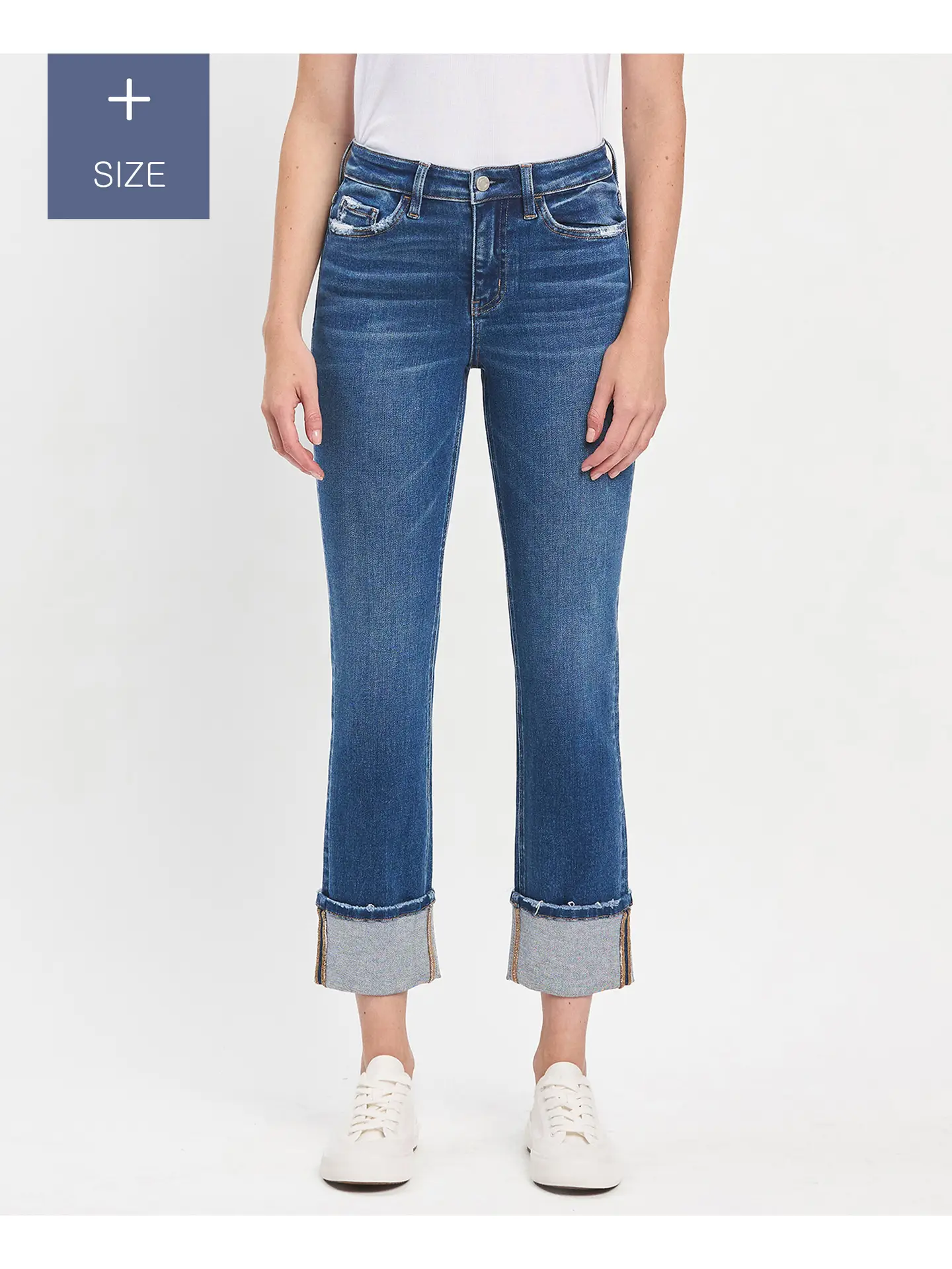 VERVET Plus Size High Rise Cuffed Slim Straight Jeans