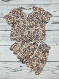 Kids Girls Camouflage Printed Scallop Shorts Set