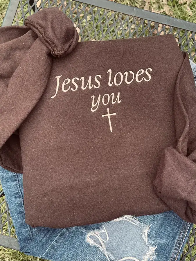 Jesus Loves You Embroidery Sweatshirt